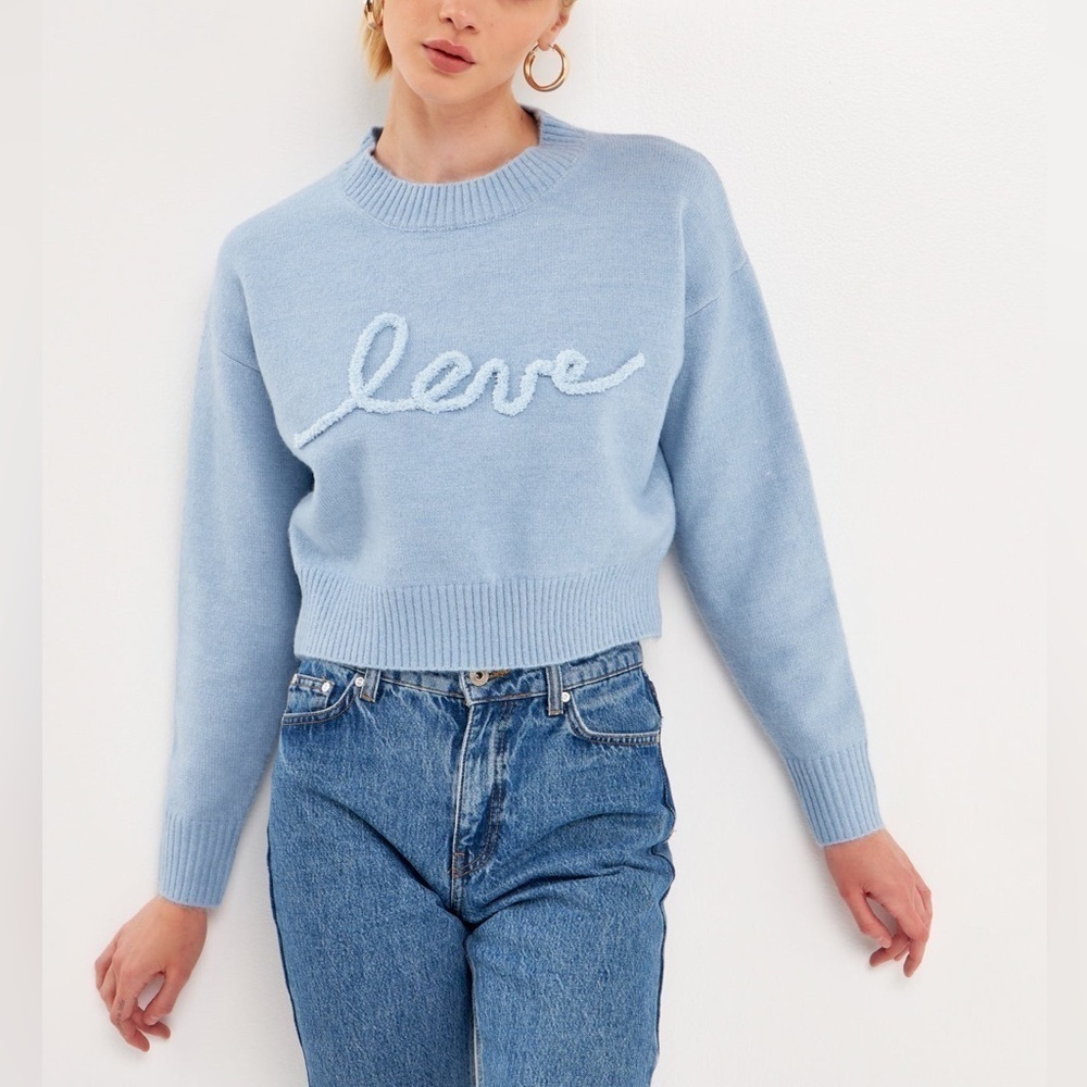 Endless Rose Crewneck Love Stitched Soft Fuzzy Pullover Sweater